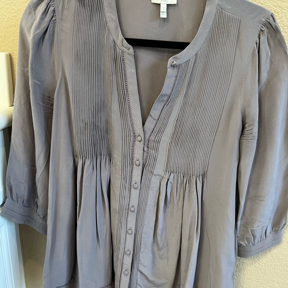 Joie Taupe Pintuck Button-Front Blouse